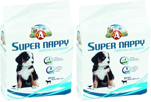 Croci Super Nappy - Tappetini Igienici per Cani 60X90 cm 10 Pezzi - Traverse Cani e Animali Domestici, per Pipi Cane e Gatto Ultra Assorbenti Usa e Getta, Antistrappo e Antiodore (Confezione da 2)