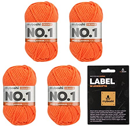 myboshi No.1 Wolle zum Häkeln und Stricken, Schnellstrickgarn, inkl. Label, Strickwolle, Häkelwolle, mulesing-frei, Ll. 55m /50g, 30% Wolle (Merinowolle) Orange (Orange) 4 Knäuel