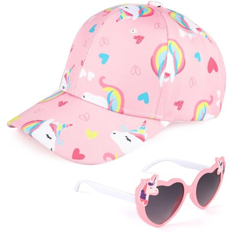 BTHRORO Cappellini da Baseball per Bambini Occhiali da Sole, Unicorno Cappello da Sole Regolabile Protezione Berretto da Baseball per Ragazza Vacanze attività All'aperto