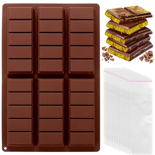 Mity Rain Chocolate Bar Mold Deep, Silicone Thick Mold for Stuffed Bars, Rectangle Knafeh Pistachio Break Apart Candy Molds With 100pcs Storage Bags
