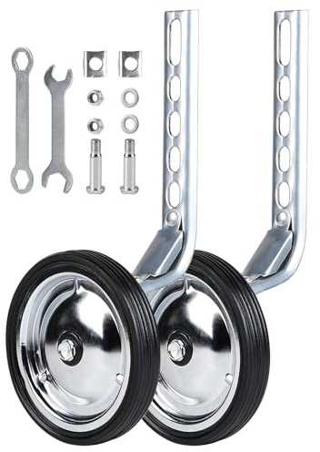 SWAWIS Argento Ruote Ausiliarie per Biciclette per Bambini, Ruote di Allenamento per Biciclette in PVC e Metallo Meteriale, Rotelle Bicicletta Stabilizzatori Universali per 12 14 16 18 20 Pollice Bici