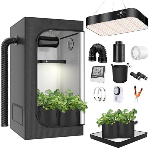 MODVKVK Armario de Cultivo Juego Completo Armario de Cultivo Kit 100x100x200cm con 200W LED Lámpara de Cultivo de Espectro Completo Regulable, Armario de Cultivo Kit Completo Hidroponía