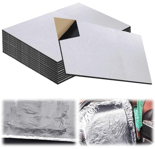 Lot de 12 tapis d'isolation phonique auto-adhésifs de 10 mm pour voiture, 40 x 25 cm, tapis d'isolation acoustique, pour isolation acoustique, isolation thermique, protection incendie et étanchéité