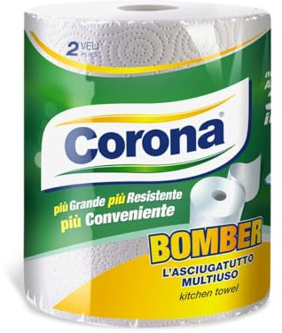 Bomber Carta Asciugatutto 2 Veli in Cellulosa – 6 Rotoli da 400 Strappi Ognuno, Resistenti e Super Assorbente – Ideali per Cucina e Pulizie