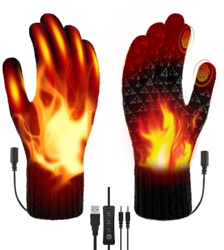 Ertisa USB uppvärmda handskar för män och kvinnor, uppvärmda vantar 3 temperaturer stickade vantar pekskärmskompatibla termiska handskar för bärbar dator dubbelsidiga uppvarmda handskars handvärmare