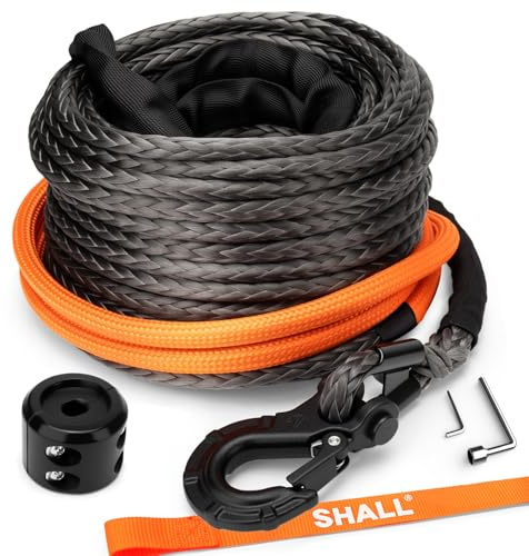 SHALL Correas y Cuerdas de Remolque, Cuerda sintética para cabrestante de 9 mm x 28 m de Largo, 11,5 toneladas (25 500 LB), Funda Protectora, Gancho Forjado para cabrestante y Correa de Seguridad