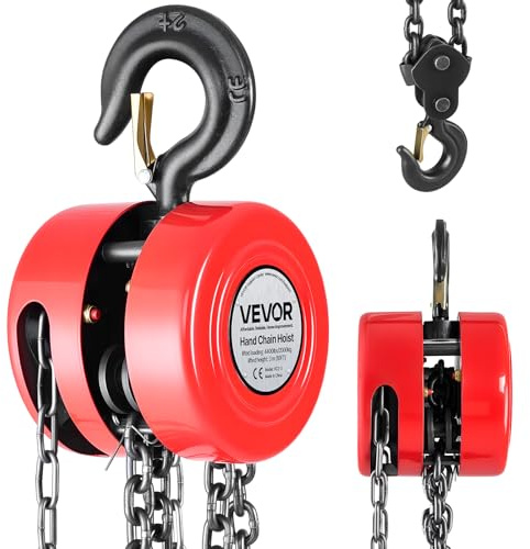 VEVOR Paranco a Catena Manuale, Capacità 2 T, con Catena Zincata G70 di Aggiornamento, Altezza di Sollevamento 3 m, Paranco a Puleggia per Macchinari Automobilistici da Magazzino, Rosso