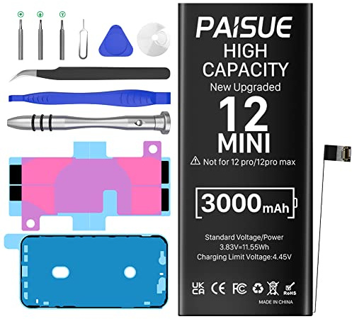 [3000mAh] Batterie pour iPhone 12 Mini, Nouvelle Batterie de Remplacement Haute Capacité pour iPhone 12 Mini modèles A2399, A2400, A2398, A2176 avec kit d'outils
