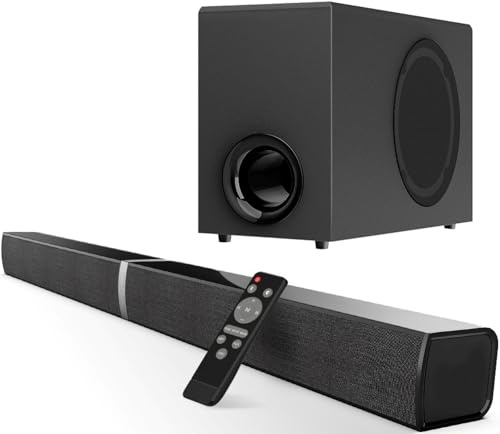 GarageRock 2.1ch Soundbar with Subwoofer for TV, 120W 2-in-1 Sound Bar Surround Sound System with Wired Subwoofer, Sound Bar for TV with Deep Bass&Volume Boost&3 EQ Mode, Bluetooth 5.3/ARC/OPT/AUX