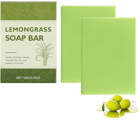 Loravey Relief tvålstycke, naturlig fot och kroppstvål för frisk hud, mild peeling tvålbitar, långvarig luktkontroll, botanisk tvål (citrongräs) (2 st)