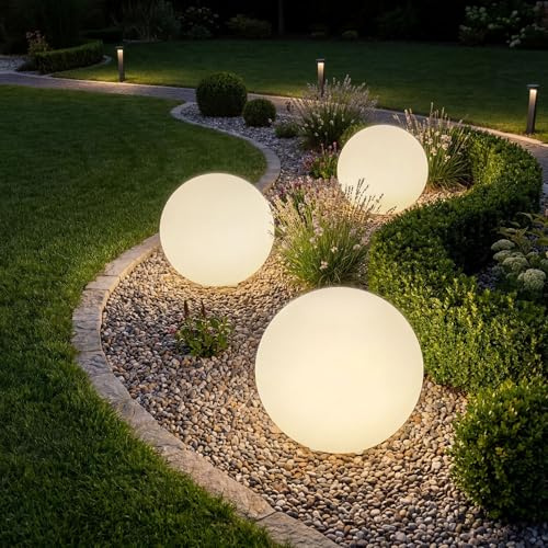 tectake® Lampada da terra Sfera LED, luce RGB da esterno e interno, telecomando, 16 colori, 1200 lumen, IP44 water proof, polietilene, luci giardino arredo esterno, piedini - M - Ø 40 x 40 cm