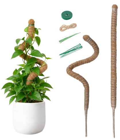 Mossstav för Monstera 2 x 80 cm – Böjbart klätterstöd Monstera med aluminiumkärna, kokospinne och växtpinne | Moss Pole för klätterväxter, formbar (spiral/hjärta), inkl. bindbandsset för inomhusväxter