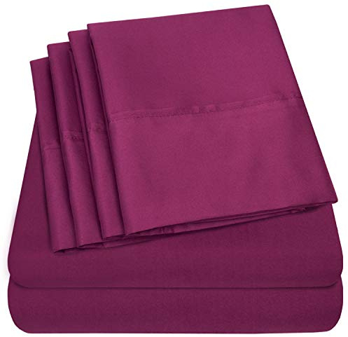 Sweet Home Collection 6 Piece Bed Sheets 1500 Thread Count Fine Microfiber Deep Pocket Set-Extra Pillow Cases, Value, California King, Berry