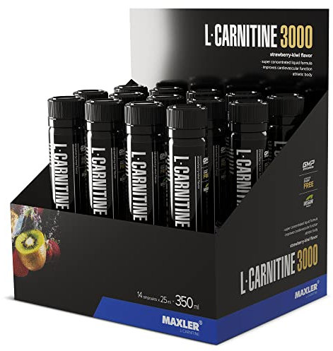 Maxler L-Carnitine 3000 - Erdbeere-Kiwi - 14x25ml - Hochdosiertes L Carnitin Liquid - Vegane Nahrungsergänzuing - 3000mg Wirksotff pro Portion - 14 Portionen