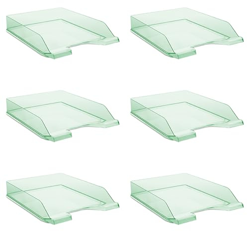 DONAU Brevfack standard transparent grön/6 stycken – A4/brevkorg modern och stapelbar förvaring/transparent glasklar/skrivbordshylla/polystyren, 7470001PL-06