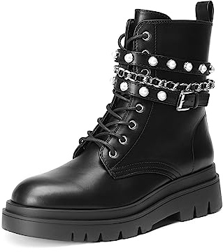 DREAM PAIRS Women's Fashion Platform Combat Boots Lace Up Lug Sole Goth Ankle Booties Shoes,Size 6,Black,SDAB2208W