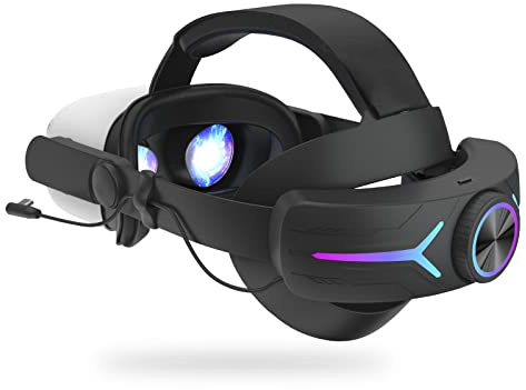 Head Strap Battery Pack for Oculus Quest 2, Replacement Elite Strap 8000mAh Rechargeable Battery PC Accessories, Adjustable Headset with LED Backlight for Meta VR by JYMEGOVR (Black)