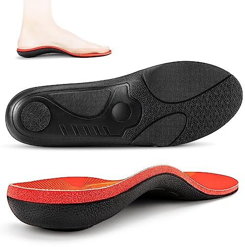 PCSsole plantilla ortopédica para fascitis plantar, plantilla de soporte del arco del pie, dolor en el talón,Cómoda plantilla de botas de trabajo para hombres y mujeres de pie todo el día Rojo(25cm)