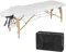 Lestarain Mobile Massageliege, Massagebank klappbar höhenverstellbar, tragbarer Massagetisch mit 2 Zonen, mit Kopfstütze Armlehnen, inkl. Aufberahrungstasche, Holz, Weiß, LNOG0002