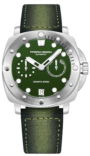 Pagani Design Herrenuhr Automatik Saphirglas Edelstahlgehäuse Nylonband Sport Militäruhr 200 Meter Wasserdicht Modell 1767 (LQ-Grün)