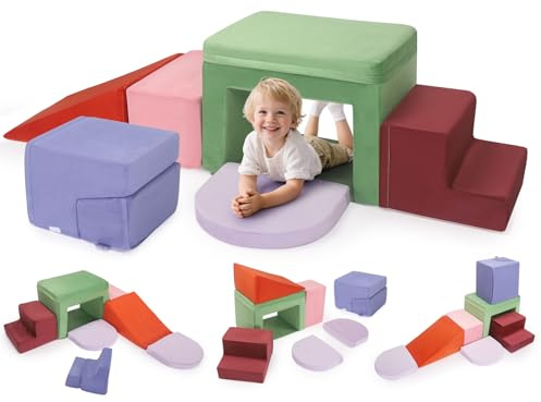 CUPCHID Blocchi da costruzione in schiuma per bambini,grandi blocchi da costruzione in schiuma giganti per bambini,giocattoli educativi prescolari per gattonare e arrampicarsi (Natale colorato-7 in 1)