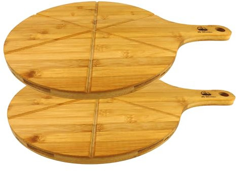 hausleben Assiettes à pizza en bois de 33 cm (lot de 2, 3 ou 4) – Assiettes de présentation, planche à pizza avec poignée, planche à pizza ronde, planche à pizza en bois, assiette de service, planche