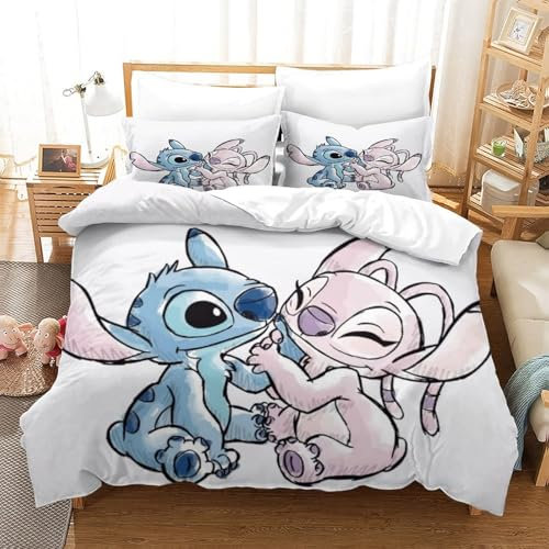 Stitch Double Duvet Cover Set – Adorable Lilac Cartoon Bedding for Kids & Teens | Soft Microfiber 3D Print, Comfortable & Stylish (200 200 cm)