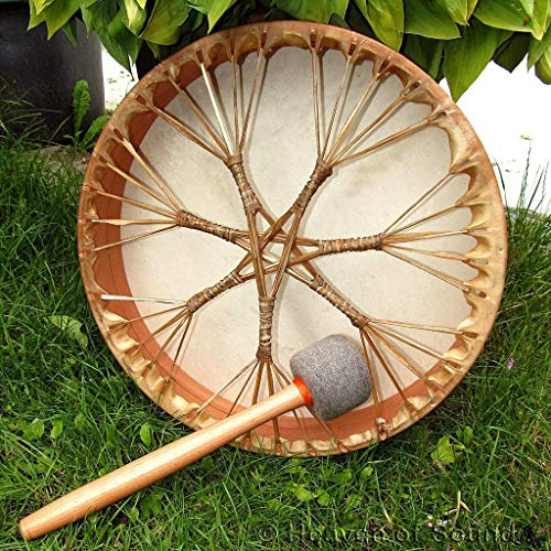 40 cm, hecho a mano, tambor chamánico, chamánico, tambor de percusión, meditación de yoga, curación de medicamentos, marco de madera, celebración de eventos con batidor, mazo