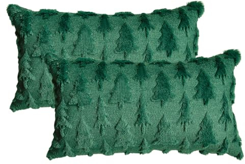 Artoid Mode Juego de 2 fundas de cojín de piel artificial, 30 x 50 cm, diseño de árboles de Navidad, color verde