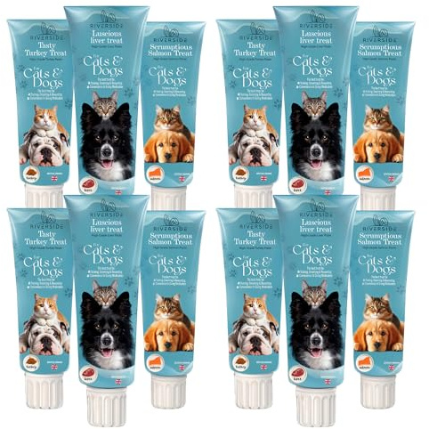 Liver Paste for Dogs & Cats - 12x90g Grain & Gluten Free Dog Pate 4 Turkey, 4 Salmon, 4 Liver - Training Aid, Treat For Licky Mats (Oil Separation Is Natural)
