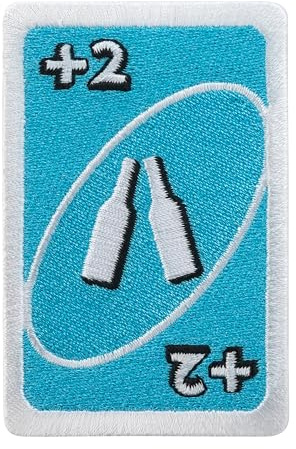 Urbanski Patch – mit Klett oder zum Aufbügeln – Blaue Spielkarte +2 Bier 7,9 x 5,1 cm | Aufnäher Bügelbild Klettpatch (zum Aufbügeln)