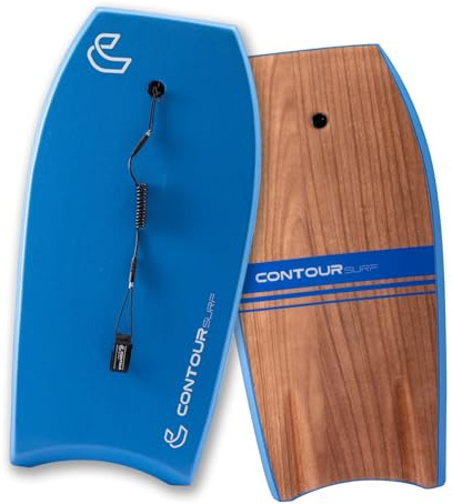 CONTOUR SURF Body Boards for Beach 44 inch Lightweight Durable Body Board with EPS Core Dual Channel Double Swivel Coiled Wrist Leash Ideal Bodyboards for Kids, Teens & Adults