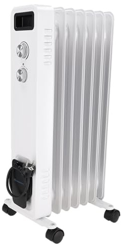 DEDRA DESCON Radiateur à bain d’huile 1500 W avec 7 éléments chauffants, chauffage d’appoint électrique mobile avec thermostat réglable, radiateur silencieux pour salon, chambre ou bureau