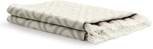 FLEXISPOT Manta Premium de Algodón Turco 130x170 cm,Tejido Jacquard Suave,Prelavada y Transpirable,Respetuosa con la Piel,Manta Ligera para Sofá,Cama,Viajes,Camping y Decoración del Hogar,Gris