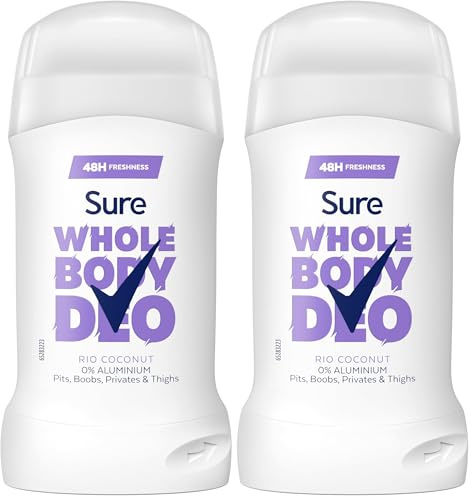 Sure Rio Coconut Whole Body Deodorant women's deodorant stick with a fresh & tropical fragrance for 48-hour odour control 50 ml (Pack of 2)