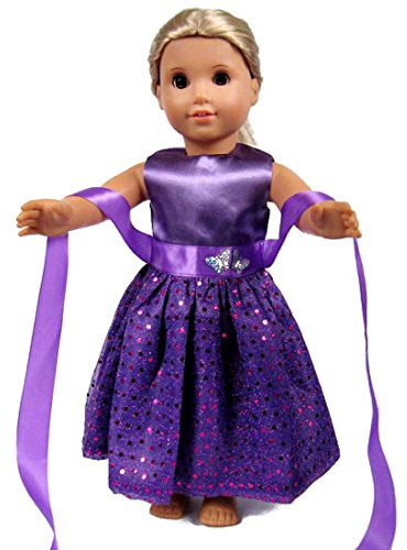 18 Inch Doll Clothes Doll Accessories - Beautiful Purple Dress with Dots Outfit Fits 18 inch Gril Dolls ZK07