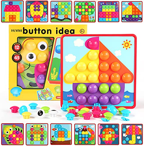 Gioco Bottoni per Bambini Apprendimento Mosaico Unghie Giocattolo 3D Puzzle Button Art Immagine Fungo Precoce Educativo Pegboard Chiodini per Ragazzi e Ragazze Toddlers Regali di Festa di Natale