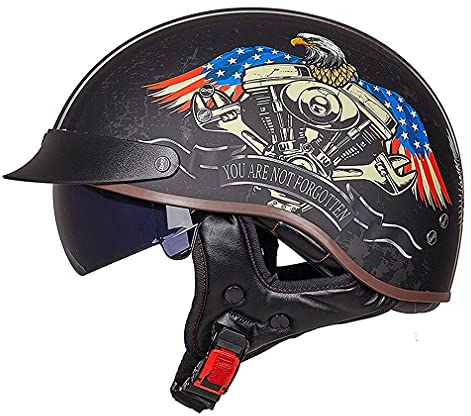 QXFJ Motorradhelm Halbhelm Retro Halbschalenhelm DOT/ECE Zertifizierung Motorrad Herren Damen Braincap Jethelm Rollerhelm Open Face Helm Chopper Scooter Helm Antikollisions-Schutzhelm
