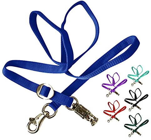 Majestic Ally Double Thick 36 to 72 Trailer Tie for Horse Haulage, Cross tie with Adjustable Buckle, Panic Snap and Bull Snap – 1 Wide by 36 to 72 Long (Royal Blue)