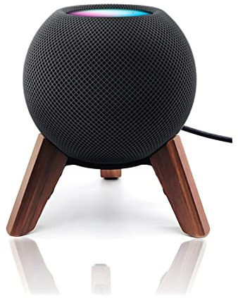 Äkta trästativ för Homepod Mini (släppt 2020), trähållarstativ med metallram, säkert stabilt fäste med halkfri silikondyna skyddar hem pod minihögtalare väl (färg: valnöt)