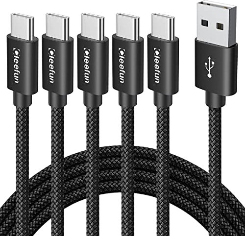 Cavo USB C 1M 5Pezzi, Cavo USB Type-C 1 Metro Ricarica Rapida 3A Nylon Intrecciato Cavi USB A a USB C per Samsung Galaxy S25 S24 Ultra S20 fe S10 A25 A34 A55, Redmi, Pixel, L G