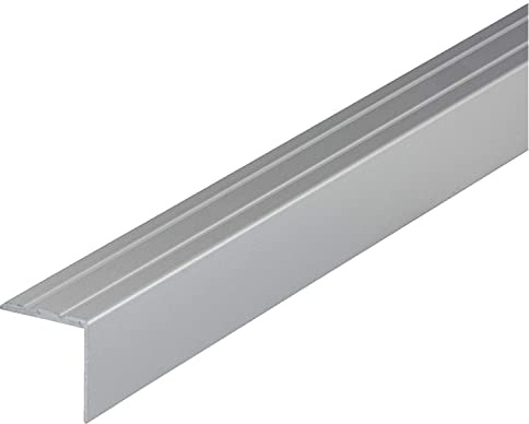 Ufitec® Profilé d'angle en aluminium 24 x 20 mm avec rainures autocollantes, bords et marches d'escalier (24 x 20 mm, longueur 195 cm, argenté)