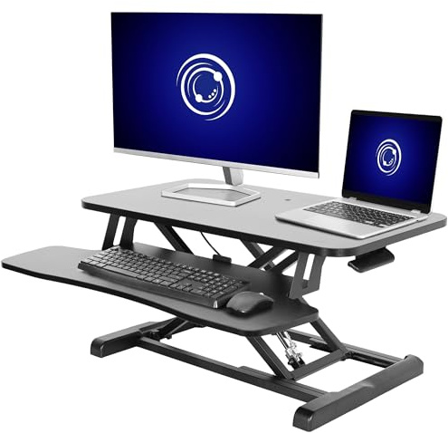 VIVO 71 cm Desk Converter, K Series, Height Adjustable Sit to Stand Riser, Dual Monitor and Laptop Workstation with Keyboard Tray, Black, DESK-V028KB