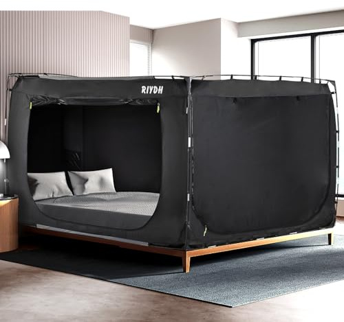 RIYDH Bed Tent Bed Canopy Queen Size Tents for Adult and Kids- Original Design Portable Dream Tent Indoor Sleeping Tents 80% Blackout with 3 Doors Breathable Big Space Tents