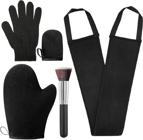 5 Pack Selbstbräuner Handschuh Applikator Set, Handschuh Selbstbräuner Exfoliating Gloves Rückenlotion Applikator Eincremehilfe für Rücken Eincremehilfe Bräunungshandschuh für Selbstbräuner Pinsel