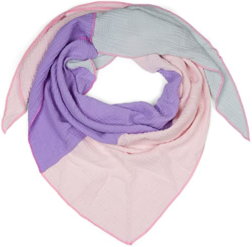 styleBREAKER Sciarpa triangolare in musseline per donna, multicolore, in cotone, leggera e fresca, ideale per primavera e estate, realizzata in Italia, colore:Lilla-rosa-grigio chiaro