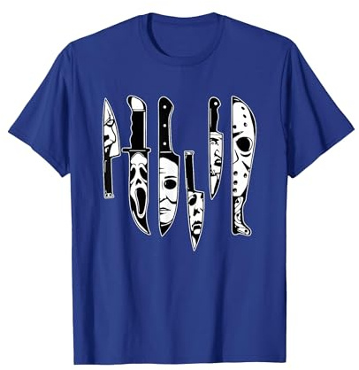 Personnages du Film d'horreur dans Les Couteaux T-Shirt, Homme, Bleu Royal, XL