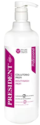 President COLLUTORIO PROFESSIONAL CON CLOREXIDINA 0,20% Maxi Formato 1 Litro. Contrasta le infezioni del cavo orale, Azione Antiplacca, antibatterica prolungata. Trattamento d'urto post intervento.
