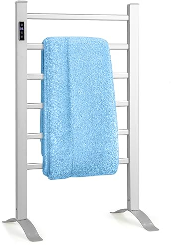 LIFEZEAL Porte-Serviettes & Chauffe-Serviettes Électriques, Sèche-Serviettes Indépendant Mural, Chauffe-Serviettes Salle de Bain avec Thermostat Numérique, Minuterie, 54 x 35 x 91 cm