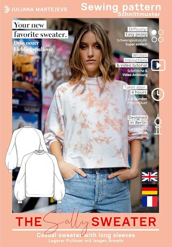 Schnittmuster Pullover Sweatshirt Damen (Gr. XS-XXXL) Papierschnittmuster mit Nähanleitung zum Nähen